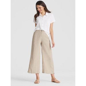 NWT Eileen Fisher Wide Leg Organic High Rise Linen Wide Leg Crop Pants Beige 12
